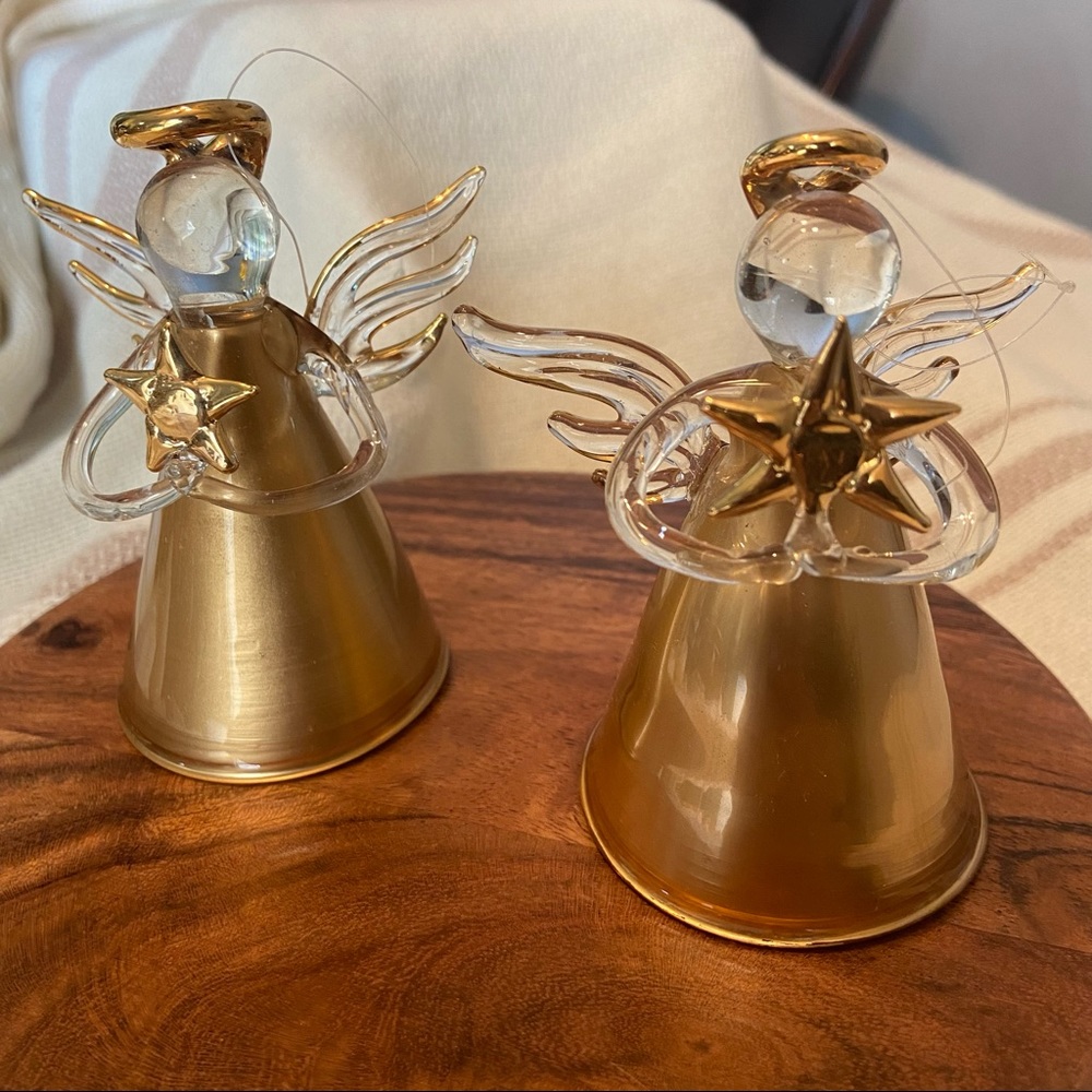 Set of 2- 22k Gold Vintage Gilded Glass Angel Ornament